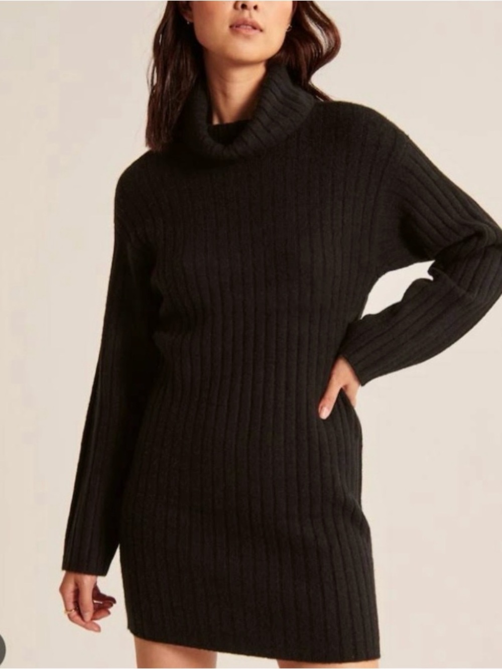 Abercrombie & Fitch Black Ribbed Cowl Neck Sweater Dress